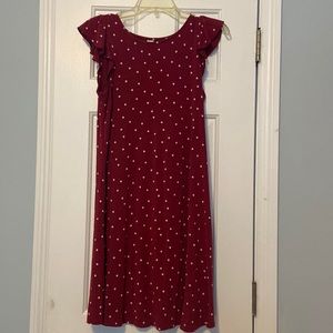 Garnet polka dot old navy swing dress S ruffle sleeves